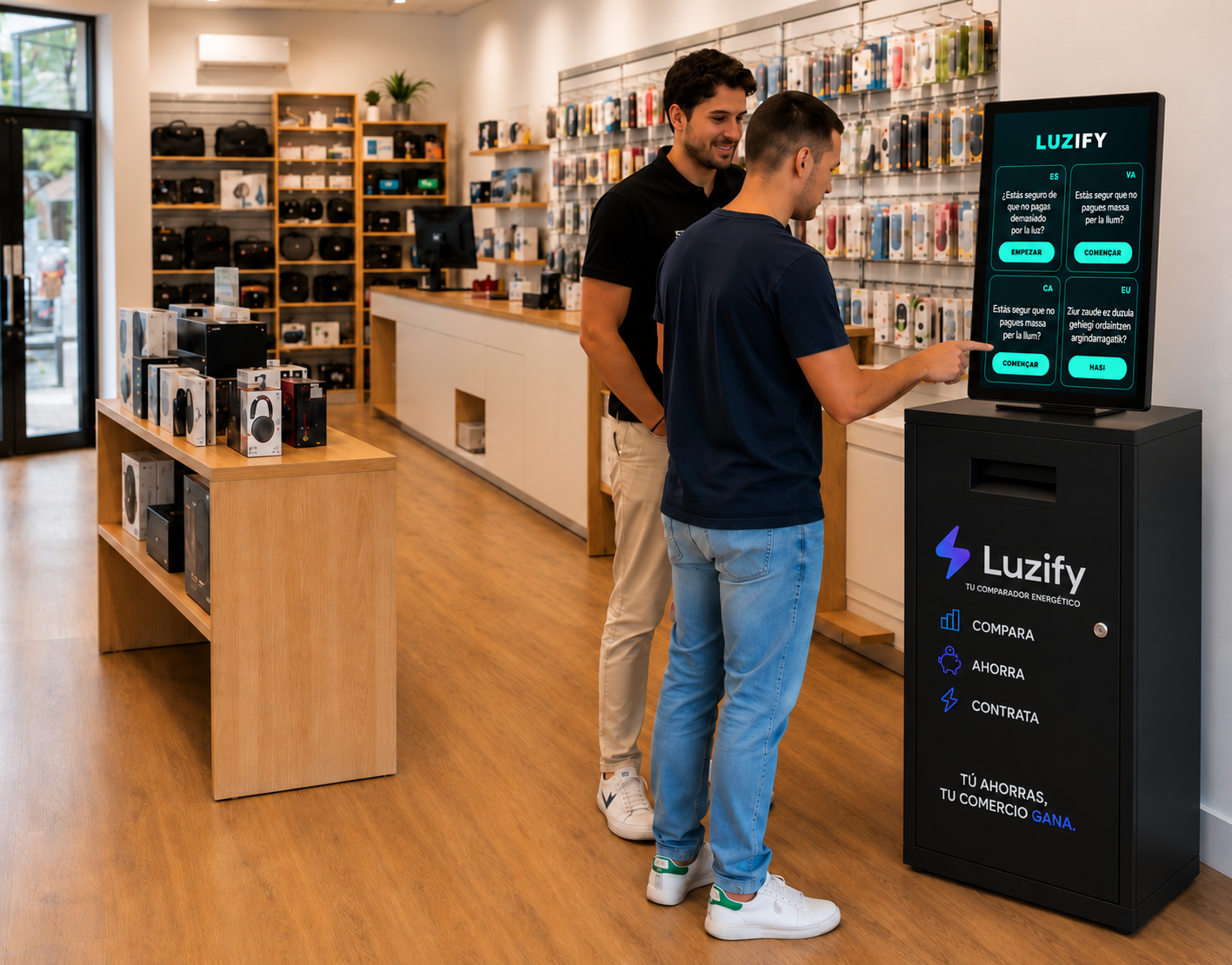 ATM Luzify en tienda con clientes